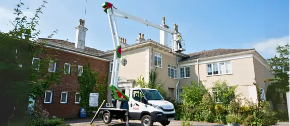 using our cherry picker on a commercial gutter cleaning job in Shropshire